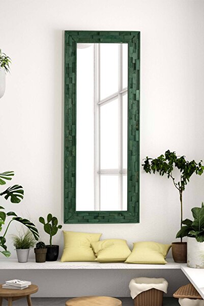 bluecape Jenga Yeşil Doğal Ağaç Masif 58x148 Cm Tahta Parçalı Salon Ofis Duvar Konsol Antre Boy Aynası
