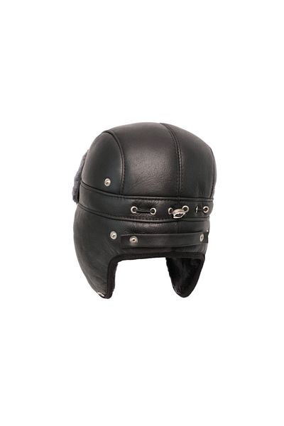 Mumcu's Leather Unisex Black Leather Winter Pilot Cap
