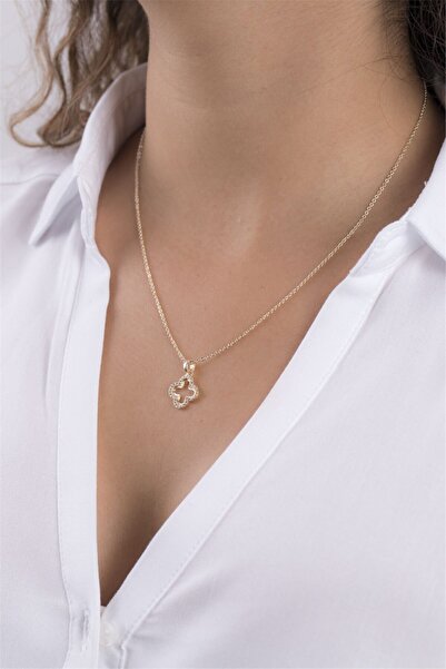 Sortie Aksesuar Women's Gold Color Plus Figured Zircon Necklace 036