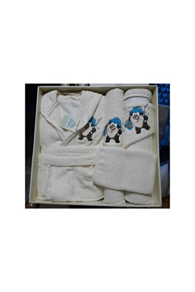 Özdilek Tazmanya Canavarı Yenidoğan Bambu Bebek Bornoz Seti Krem(0-3 Yaş)