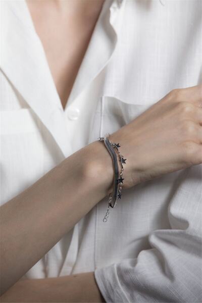 Sortie Aksesuar Kadın Gümüş Çoklu Yıldız Detaylı Italyan Zincir Bileklik 002