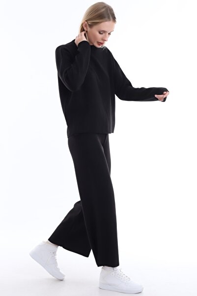 Matte Προσαρμοσμένο, χαλαρό και άνετο σχέδιο, πουλόβερ με απαλή υφή, σετ πλεκτών ελαστικών παντελονιών μέσης