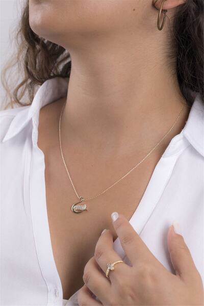 Sortie Aksesuar Kadın Altın Rengi Kuğu Figürlü Boşluk Detaylı Zirkon Taşlı Ko...