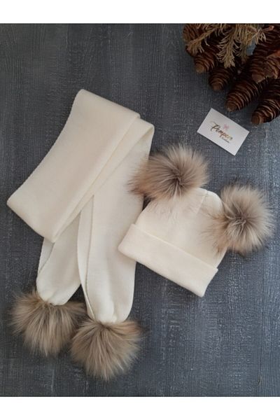 pempem bandana مجموعة قبعة صغيرة من وشاح بومبوم طبيعي للفتيات الصغيرات (0 1) العمر