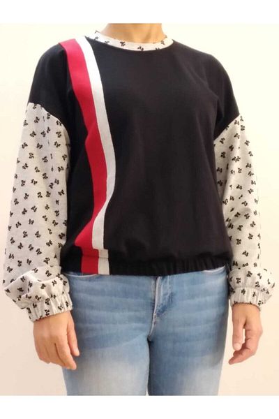 Mertcan Butik Hanorac negru cu detaliu dungi Deesnli pe mâneci
