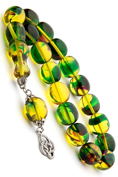 OTTOTESBİH Men's 14x15mm Mascot Size Green Yellow Color Filtered Powder Amber Prayer Beads Efe Prayer