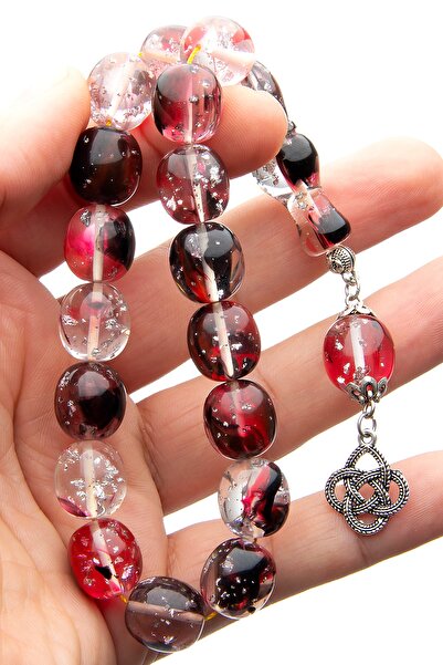 OTTOTESBİH Ανδρικό ροζάριο 14x15mm με μασκότ αγόρι, κόκκινο μαύρο πούδρα κεχριμπαρένιο κεχριμπαρένιο ροζάριο Efe Tesbihi