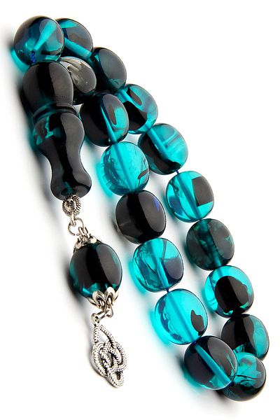 OTTOTESBİH Men's 14x15mm Mascot Size Ice Blue Black Color Filtered Powder Amber Prayer Beads Efe Prayer