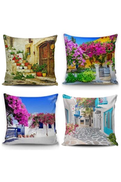 Alkan Homes غطاء وسادة رمي مكون من 4 قطع بتصميم منظر طبيعي