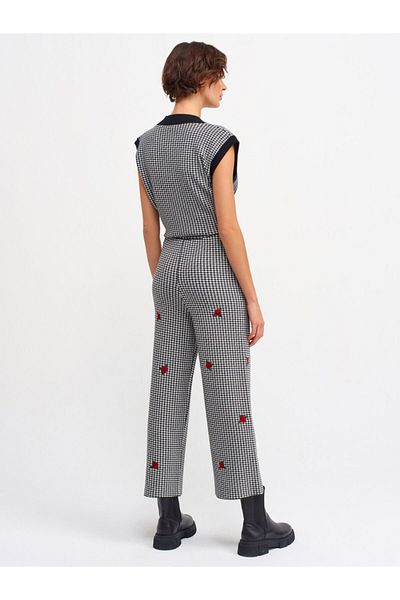 Dilvin Women's Black Ecru 2871 Embroidered Trousers