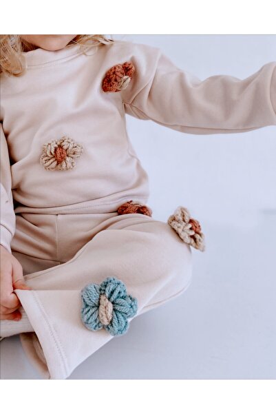 le petit sole Girl's top-bottom beige suit