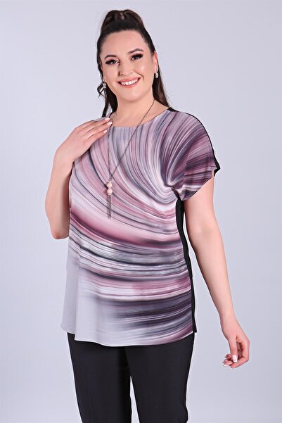 SERTUĞ Μπλούζα με μοτίβο μαύρου κυματισμού με χαμηλό μανίκι