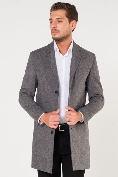 AtakGiyim Men's Melted Gray V-Neck Stamp Coat
