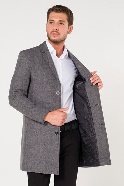 AtakGiyim Men's Melted Gray V-Neck Stamp Coat