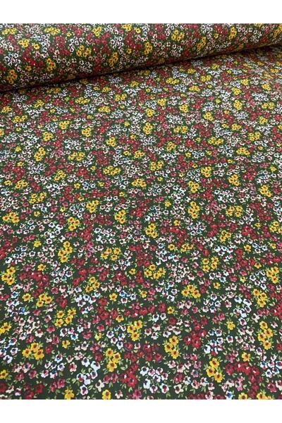 daisy star Yeşil Renk Yeni Kırçiçekleri Poplin Kumaş - En 170 Cm.