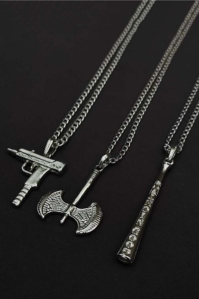 The Collection Set of 3 Uzi Axe Baseball Bat Men's Necklace
