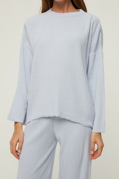 Trendyol Collection Blue Basic Crew Neck kötöttáru felső és alsó készlet TWOSS20AU0084