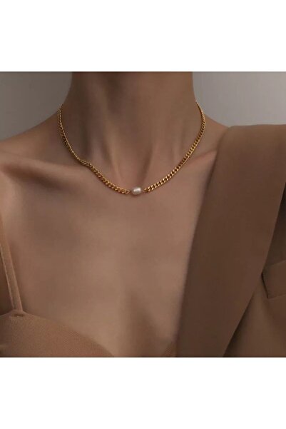AKCstore Eftelya Çelik Gold Kolye