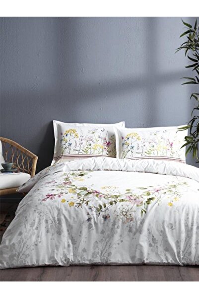 Özdilek طقم غطاء لحاف Ranforce مزدوج Jardin De Flor باللون الأبيض