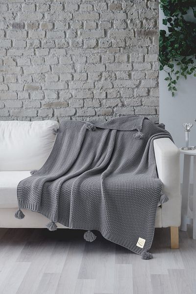 Miespiga Coco Rice Knit Pompom Knitwear TV Blanket Sofa Shawl Gray
