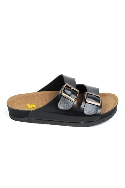 Poliva 2025 Papuci negri cu cataramă dublă pentru femei