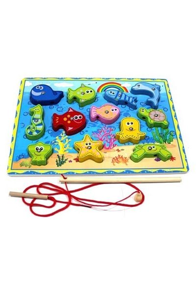 Dienzi Magnetized 12-Piece Wooden Fishing and Stringing Educational Skill Game
