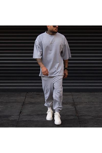 la gizzia Γκρι Oversize Sweatpants με δίχτυ μεταξύ των ποδιών Plus Size Γκρι Sweatpants