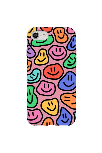 WANNA PROTECT iPhone 7 Pink Color Smile Pattern Velvet Patterned Silicone Pho...