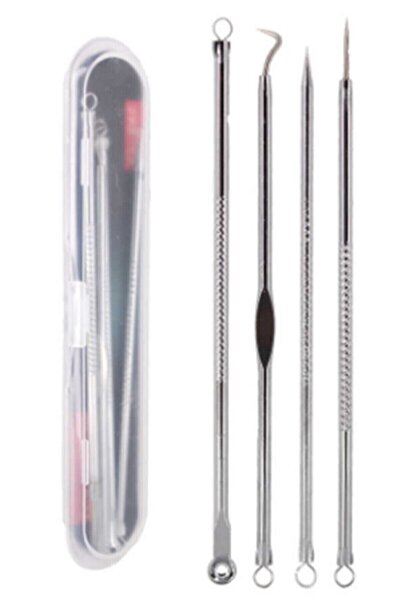 İzla Akne-siyah Nokta Temizleyici 4'lü Set Paslanmaz Çelik Komedon Gümüş Komedon No:3