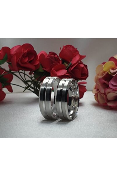 Gri Gümüş 6mm Desenli 925 Ayar Gümüş Alyans