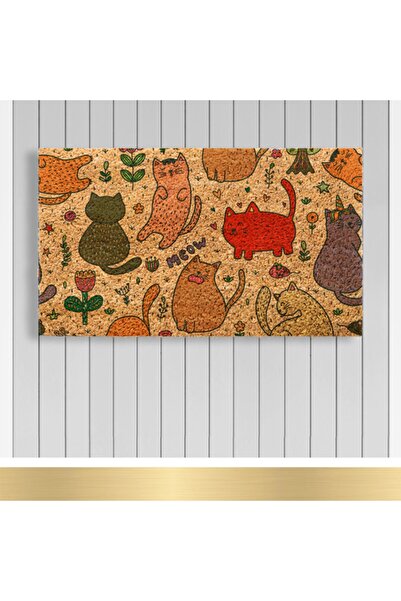 Paspashello , Design Koko Kapı Önü Paspas / Pvc Taban / Model; Renkli Kediler