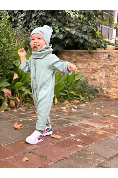 bohemiankids Unisex Baby Eyebrow Corset Jumpsuit Beanie Neck Collar Set Water Green