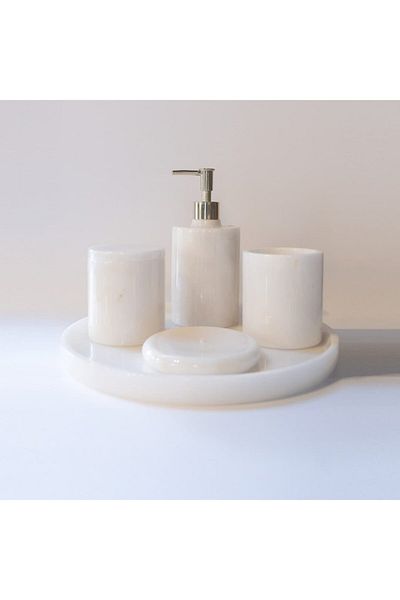 Sümeyra Marble Art White - Natural White Marble 5-Piece Bathroom Set