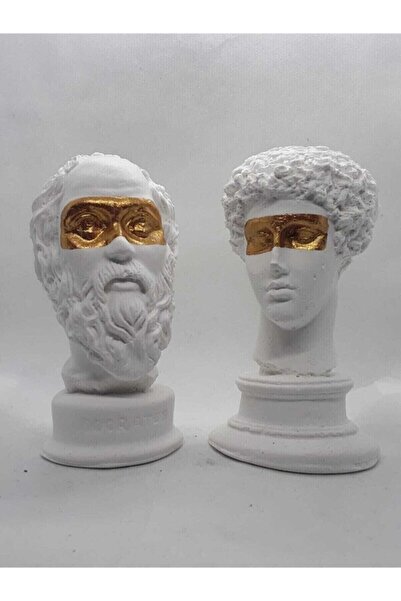 patienc Dekor Büst Hermes + Socrates Heykel Büst Biblo 2'li Hesoc001