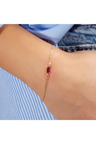 ASYA KUYUMCULUK Yakut Renkli 14 Ayar Altın Baget Bileklik 1,20 Gr