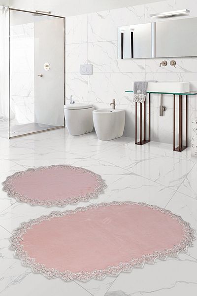 Bonny Home Σετ χαλάκι μπάνιου Venus Powder 2 τεμαχίων με δαντέλα Σετ καθίσματος τουαλέτας Dowry