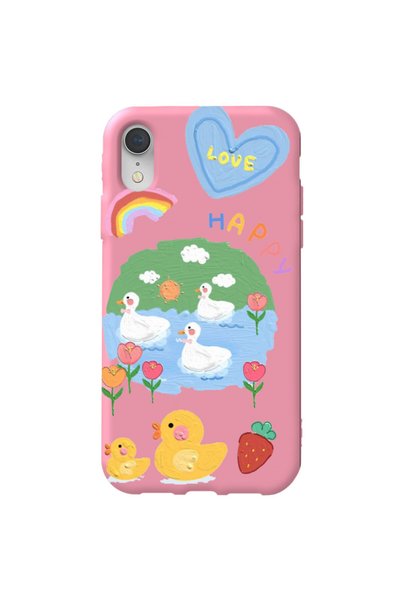 WANNA PROTECT iPhone Xr Pink Color Happy Velvet Patterned Silicone Phone Case