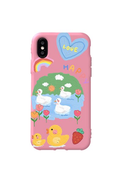 WANNA PROTECT iPhone XS Pink Color Happy Velvet Patterned Silicone Phone Case