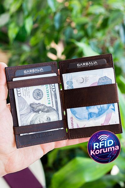 Garbalia Magic естествена кожа Rfid Blocker Unisex Magician Кафяв портфейл с притежател на карти