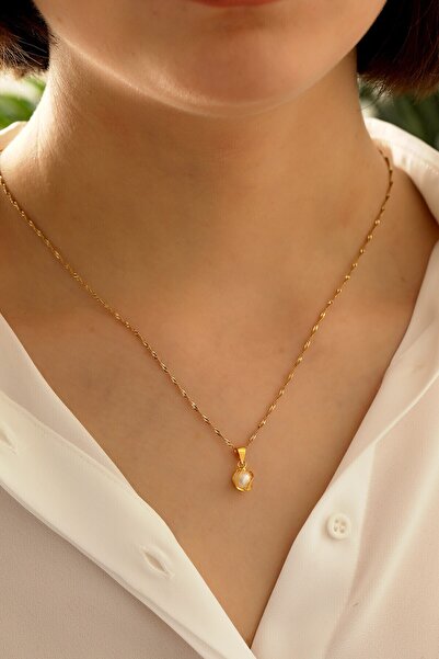 MİLET KUYUMCULUK 14 Ayar Altın Inci Kafesli Singapur Zincir Kolye