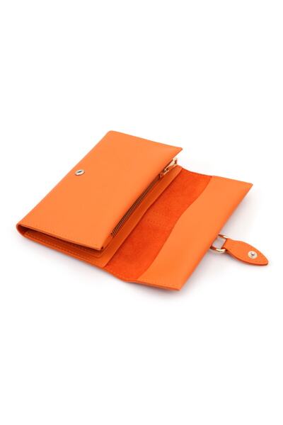 Womancraft Kadın Cüzdan Yumuşak Derili Tokalı Turuncu Kadın Cüzdan Aksesuar