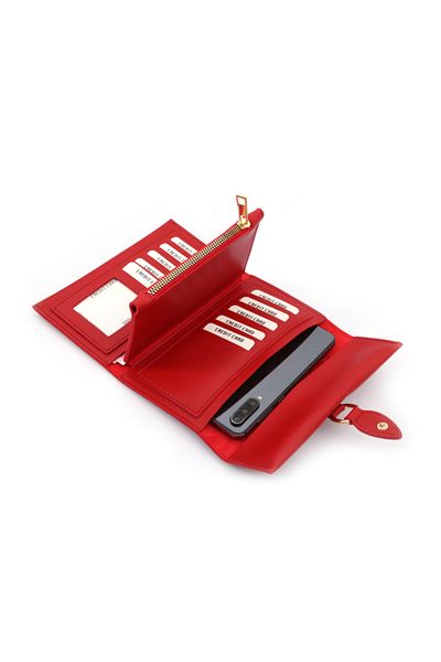 Womancraft Portofel pentru femei cu cataramă din piele moale Accesoriu portofel roșu pentru femei