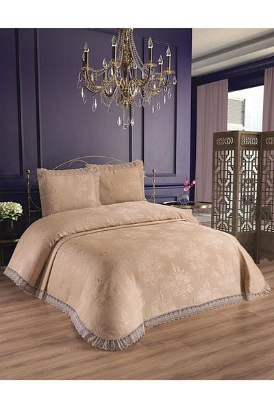 Çeyizci Naime Sümbül Double Bedspread - Pique Set Cappucino