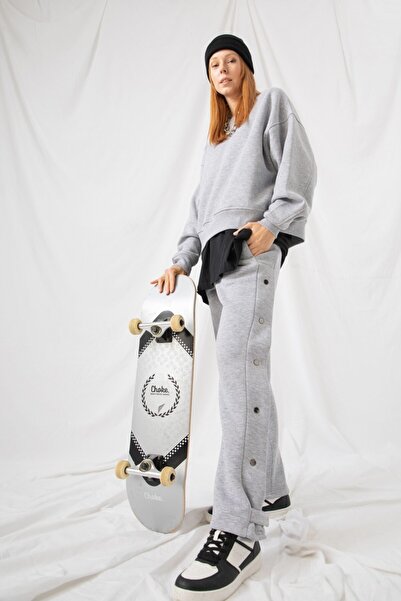 gothamvibes Kadın Vibe Oversize Gri Sweatshirt