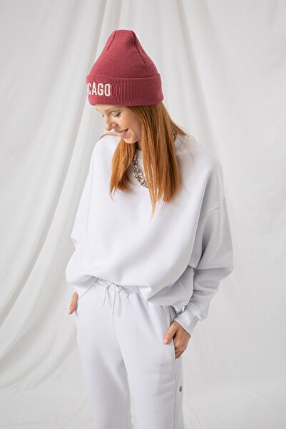 gothamvibes Kadın Vibe Oversize Beyaz Sweatshirt