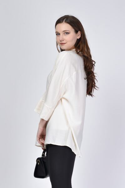 TUSSE Solid Color Three-Quarter Sleeve Plus Size Crepe Shirt