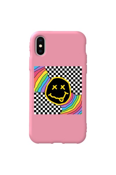 WANNA PROTECT iPhone XS Max Pink Color Rainbow Face Velvet Patterned Silicone...