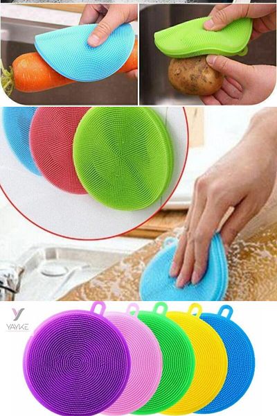 Yayke Silicone Multi-Purpose Fruit and Vegetable Washing, Dish Washing, Scraping Impurities Sponge 2 Pieces