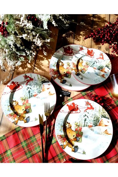 CASA DE BELLA New Year's Patterned Porcelain Serving Plate for 6 People 25cm