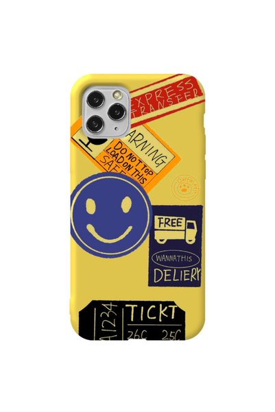 WANNA PROTECT iPhone 11 Pro Yellow Color Warning Velvet Patterned Silicone Ph...
